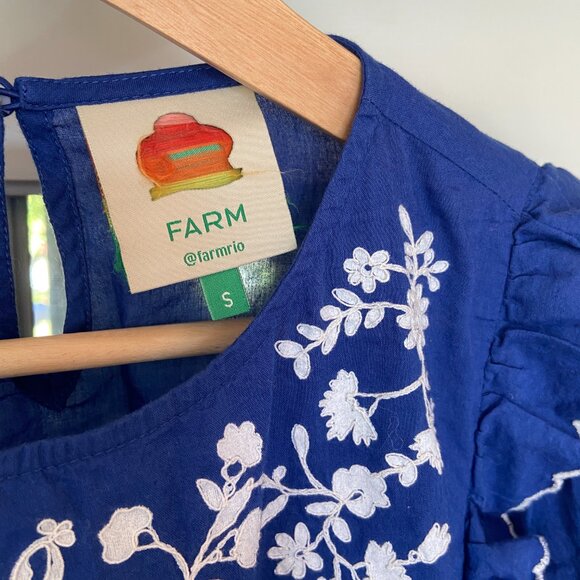 Farm Rio Blue Floral Embroidered Women's Top Size S Boho Peasant Colorful AS IS - Picture 7 of 13